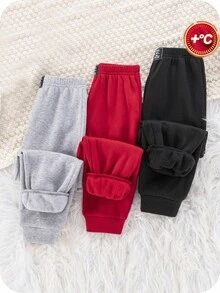 SHEIN 3件套，买二送一，男童休闲校园柔软时尚简约实用多功能保暖裤，带贴布和口袋装饰，适合男童穿着，返校季、日常、旅行、运动、秋冬季穿着。 - 彩色 - 查看 2