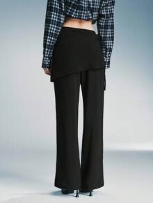 Airlisse Women's Autumn Simple Solid Color Side Tie Flare Pants - Black - View 3