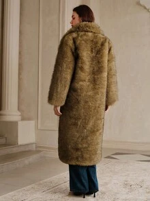 Savoree New Autumn Winter Fashion Fluffy Long Coat, Elegant Lady Furry Parka Outerwear - Brown - View 2