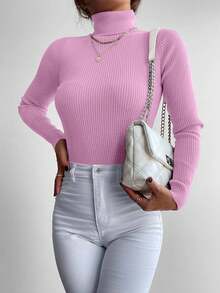 Maglione a collo alto in tinta unita con maniche lunghe, alla moda per l'autunno/inverno, per donne