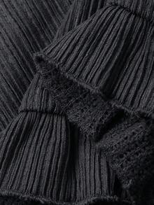 FRIFUL Women's Casual Solid Color Textured Elastic Waist Flare Pants Ruffle Pants Bell Bottom Pants Flared Pants Wide Leg Pants Pleated Pants