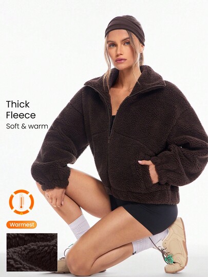 GLOWMODE Veste confortable et épaisse en polaire polaire, ample et à col très Top, avec ourlet élastique et poches latérales, pour un usage quotidien et décontracté en hiver