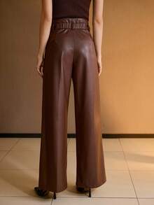 MOTF PREMIUM WOMEN'S HIGH WAIST LOOSE PU LEATHER WIDE LEG PANTS - Chocolate Brown - View 3