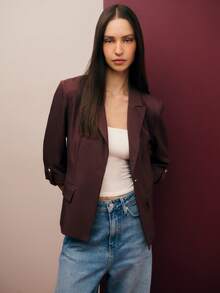 Nöista Elegant Burgundy Brown Tailored Blazer,Relaxed Fit Classic Lapels Three-Quarter Sleeves Summer Office Casual Fall Back To School Boho Holiday Blazer - Coffee Brown - View 1