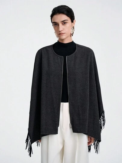 Aalyst Giacca senza maniche con collo scialle in stile gotico vintage per donna, con chiusura lampo e decorazioni a nappine, realizzata in tessuto morbido e di alta qualità, adatta per casual, pendolarismo, all'aperto, abbigliamento da festa in autunno/inverno