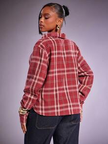 Denimoi Karierte Bluse mit verdrehter Vorderseite, tiefem Ausschnitt und langen Ärmeln - Bordeaux - Übersicht 5