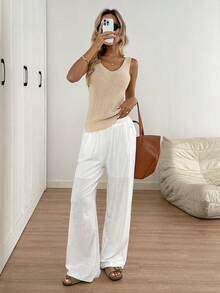 Easowa Women's Twist Back Sleeveless Knit Crop Top, Fashionable And Breezy