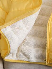 SHEIN 男婴黑色冬季保暖连帽拉链羽绒服，休闲百搭，柔软舒适，适合雪地玩耍 - 黃色 - 查看 5