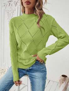 EMERY ROSE Suéter de cuello alto de manga larga, ajustado, de unicolor para mujer, otoño/invierno - Verde - Ver 6