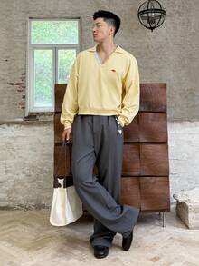 ESTAVOR Men's Dropped Shoulder Long Sleeve Casual Polo Collar Cardigan Sweater, For Fall Winter - Yellow - View 1