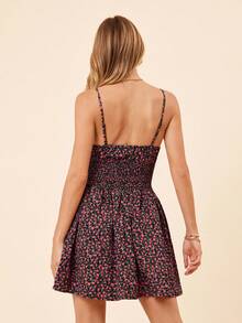 Coeurva Vestido primaveral con estampado floral diminuto, cordón de ajuste y corte con abertura frontal - Multicolor - Ver 2