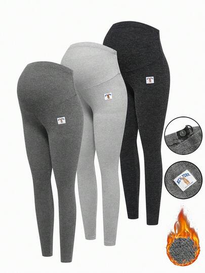 Modmama 3pcs Maternity Casual Commuter Embellished High Waist Leggings Maternity Leggings Women Leggings Women Bottoms Sweats For Women Pregnancy Pants Autumn/Winter