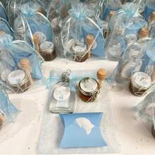 50 件欧根纱礼品袋、珠宝袋、带抽绳的小网袋，适用于包装、珠宝、小礼物、婚礼情人节 - 藍色 - 查看 4