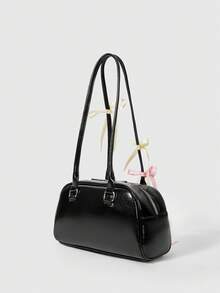 ROMWE Kawaii Sac à bandoulière/sous-bras rétro mignon pour femmes avec motif à carreaux, nœud papillon et décoration en forme de cœur de cerise. Sac Boston à plusieurs poches pour l'épaule