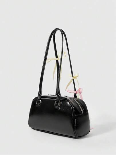 Kawaii Women's Retro Cute Plaid Bowknot Strap Cherry Heart Decor Shoulder Underarm Bag, Multi-Pocket Boston Shoulder Bag