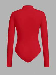 SHEIN EZwear 女士休闲纯色长袖针织保暖紧身衣 - 紅色 - 查看 8