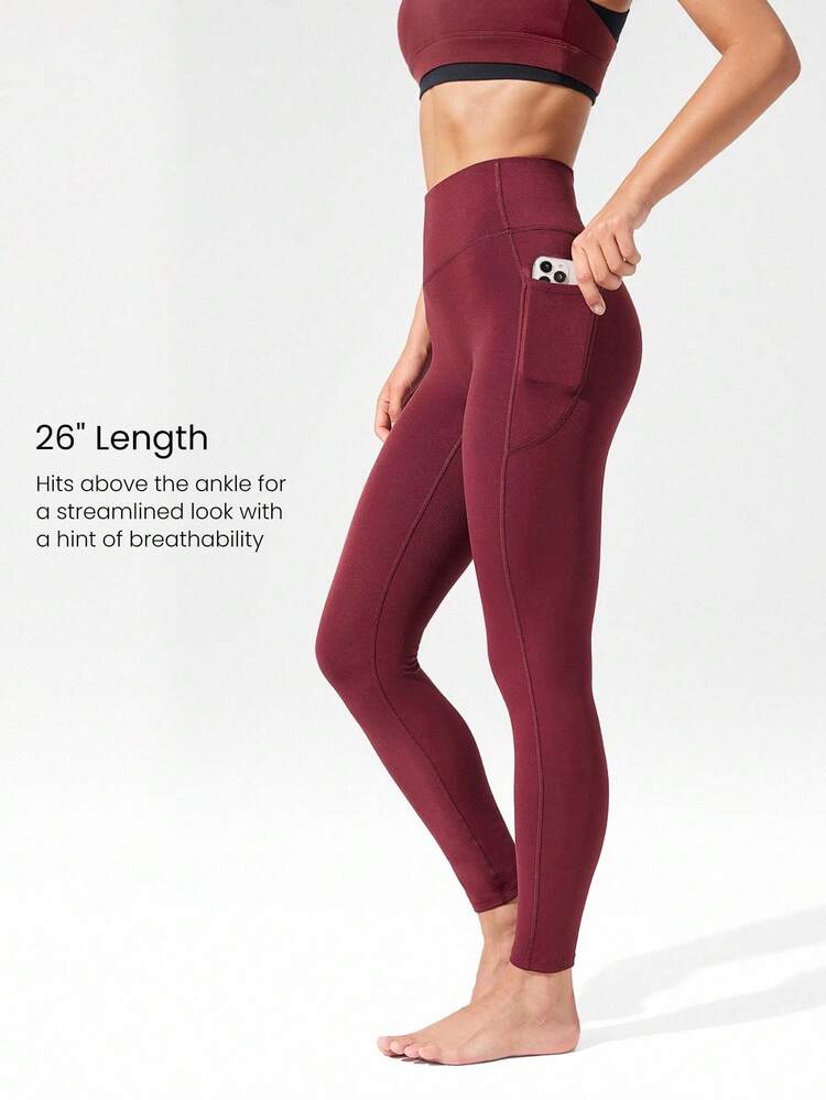 Mallas de cintura alta sin costuras con bolsillos laterales, aisladas y elásticas, de 26 pulgadas, para yoga, pilates, estudio, otoño, invierno y uso casual diario