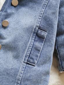 Vintaside Kids Baby Girls' Denim Jacket, Thick Thermal Lining, Soft & Comfortable Fabric, Fashion All-Match Casual Outerwear, Suitable For Spring, Autumn, Winter, Countryside Style - Blue - View 7
