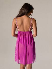 SHEIN BAE Ladies' Solid Color Simple Daily Wear Cami Sexy Lingerie Dress - Purple - View 2