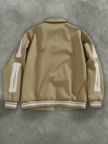 Manfinity EMRG 男士字母印花长袖单排扣休闲翻领夹克黑色运动夹克棒球夹克黑色。男士万圣节服装、Y2K、街头时尚、返校季、送给男朋友的礼物 - 彩色 - 查看 2