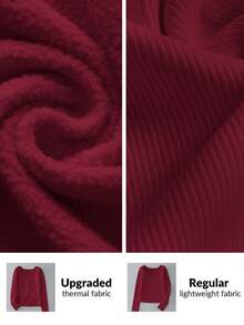 SHEIN BASICS 女士休闲纯色针织圆领长袖修身T恤，升级保暖面料，保暖内衬轻薄不臃肿，秋冬季修身弹力打底衫，红色上衣 - 酒紅色 - 查看 9