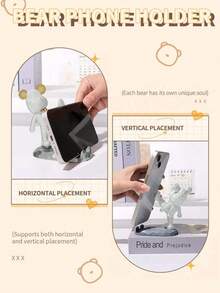 1pc Cute Phone Stand, Cartoon Bear Shaped Phone Holder, Compatible With Both Mobile Phones And Tablets, Suitable For Office Desktop, Bedside, Living Room, Study, Bedroom, Gifts Back To School - pink kicking bear - View 11