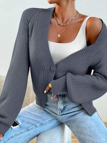 EURMUSE Solid Button Front Cardigan - Blue - View 3
