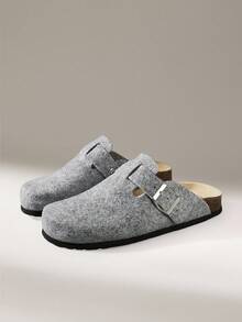 Solecia Women's Casual Buckle Design Slip-On Mules - Grey - View 2
