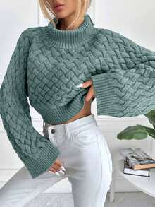 EURMUSE Women Solid Color Sweater, Fashionable For Autumn/Winter - Mint Green - View 3