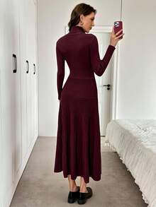 Easowa 秋冬高领修身A字长袖桑葚红女式毛衣，颜色和时尚 - 紅色 - 查看 5