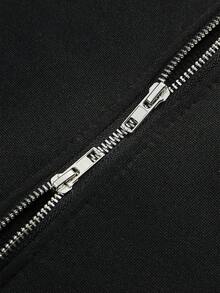 Manfinity CasualCool Men's Casual Everyday Wear, Outdoor, Patchwork Design, Stand Collar Double Zipper Sweatshirt , Best Gift For Boyfriend/Husband,Daily Leisure, Weekend Trips, Outdoor Activities, Travel Expeditions, Relaxed Work Environments Or Semi-Formal Occasions Christmas, Long Sleeve Top - Black - View 3