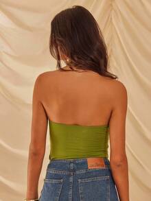 Aralina Black Eyelet Halter-Neck Fitted Tank Top - Green - View 2