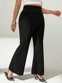 Auralis Plus Size Women's Spring And Autumn Fashion Elegant Elastic Comfortable Daily Black Slim Flared Pants,Women Bottom,Work Pants,Teacher Clothes,Business Casual Woman Curve,Office Wear,Fall Clothes For Women - Black - View 3