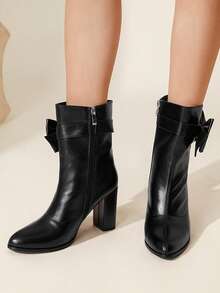 CUCCOO CHICEST Women's Autumn/Winter New Bowknot High Heel Side Zipper Ankle Boots, Versatile - Black - View 6