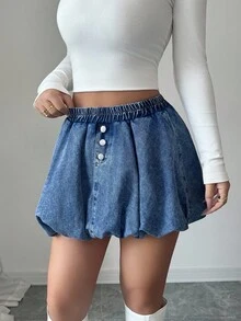 Siren Gaze Váy denim hoa mini màu xanh gợi cảm cho nữ, phong cách đường phố - Rửa trung bình - Xem 1
