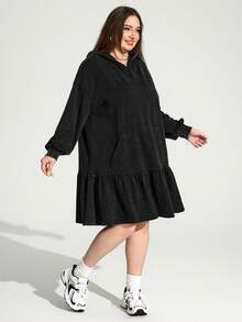 Enliva Plus Size Women's Loose Hooded Dress, Long Sleeve Dress With Pockets/Autumn /Winter