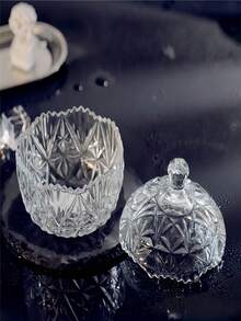 1pc Luxury, Vintage, High-End Glass Makeup Display Tray, Crown Shaped Embossed Vintage Crystal Container, Coffee Glass Candy Storage Jar, Airtight Canister,For Holiday Beach, Bathroom Collection, Bedroom Collection, Large Capacity - Multicolor - View 9