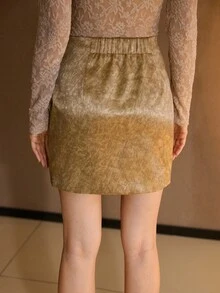 MOTF PREMIUM AUTUMN/WINTER FASHIONABLE SLIM FIT ELEGANT VERSATILE VELVET FABRIC DESIGN FRONT & MIDDLE RING BUCKLE SOPHISTICATED WOMEN SKIRT - Khaki - View 3