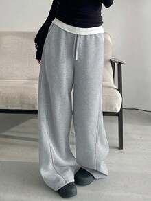 SHEIN 女士碎花印花松紧腰宽松休闲筒裤，带口袋