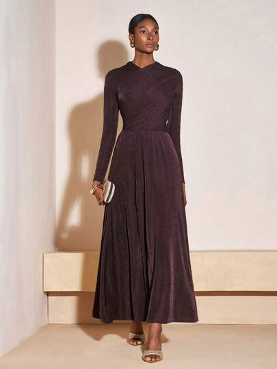 Zivah 2025 Autumn New Arrival Music Festival & Graduation Casual Elegant Crossover Neck Long Sleeve A-Line Dress, Suitable For Daily Wear, Beach, Vacation, Sunbathing, Party