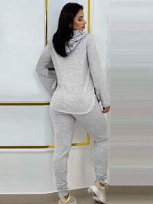 INAWLY Solva 2pcs/Set Women Solid Color Drawstring Hooded Long Sleeve Top And Pants Casual Suit, Autumn Fall Cloth For Women