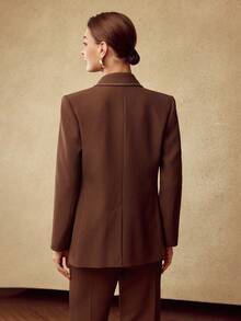 MOTF PREMIUM Áo khoác blazer nữ có đường may tương phản, mùa thu/đông - Cà phê nâu - Xem 3