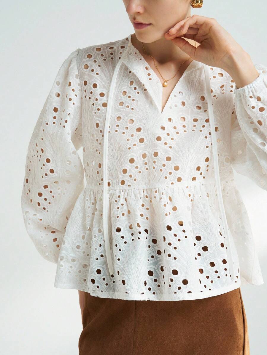 Airaco Camisa/Camiseta casual y holgada de mujer con bordado francés - Blanco - Ver 1