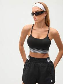 Gameset SHEIN Sport Women's Colorblock Striped Print Wireless Comfortable Sports Bra - Black - View 6