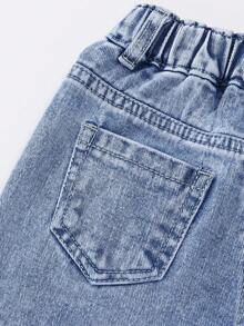 Ripped Heart Print Frayed Edge Straight Leg Jeans For Young Girls, Cute & Casual, Suitable For School, Outing, Party Fall Winter