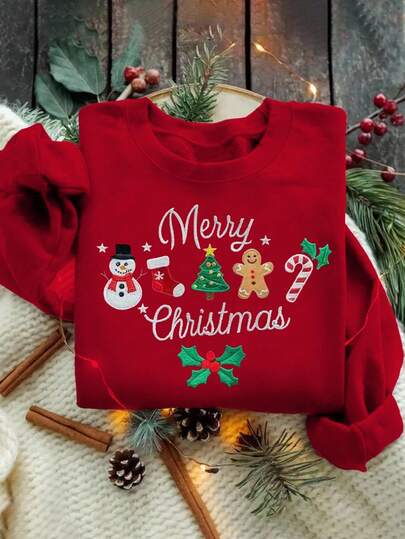 INAWLY Sudadera casual de cuello redondo de felpa con eslogan navideño para mujer, de manga larga, para otoño/invierno