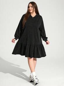 Enliva Plus Size Women's Loose Hooded Dress, Long Sleeve Dress With Pockets/Autumn /Winter