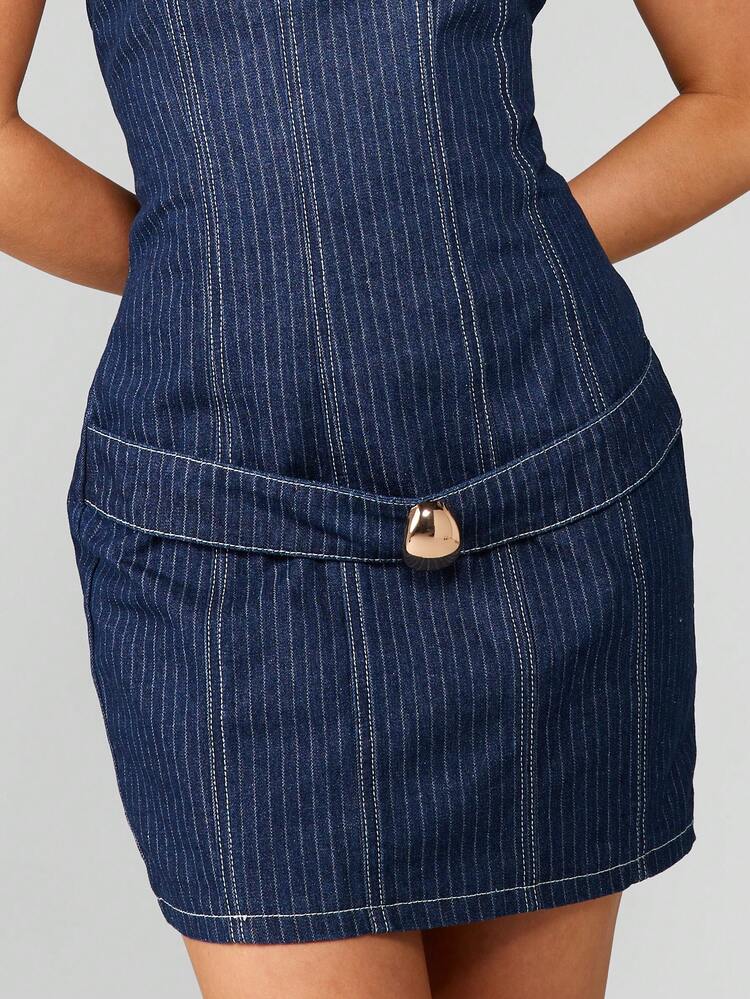 MISSGUIDED Strapless Pinstripe Denim Mini Dress With Belt