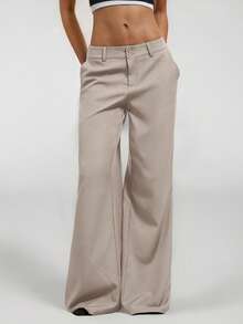 SHEIN PETITE 新款秋冬低腰休闲个性西装裤 - 淺灰色 - 查看 8