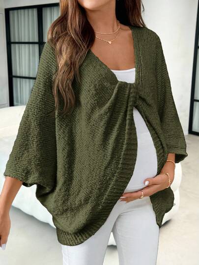 SHEIN Batwing Sleeve Front Twist Decor Solid Color Maternity Sweater Green Cardigan Women Maternity Cover Up Maternity Clothes Fall Maternity Shirts For Women Summer Cardigan Plus Size